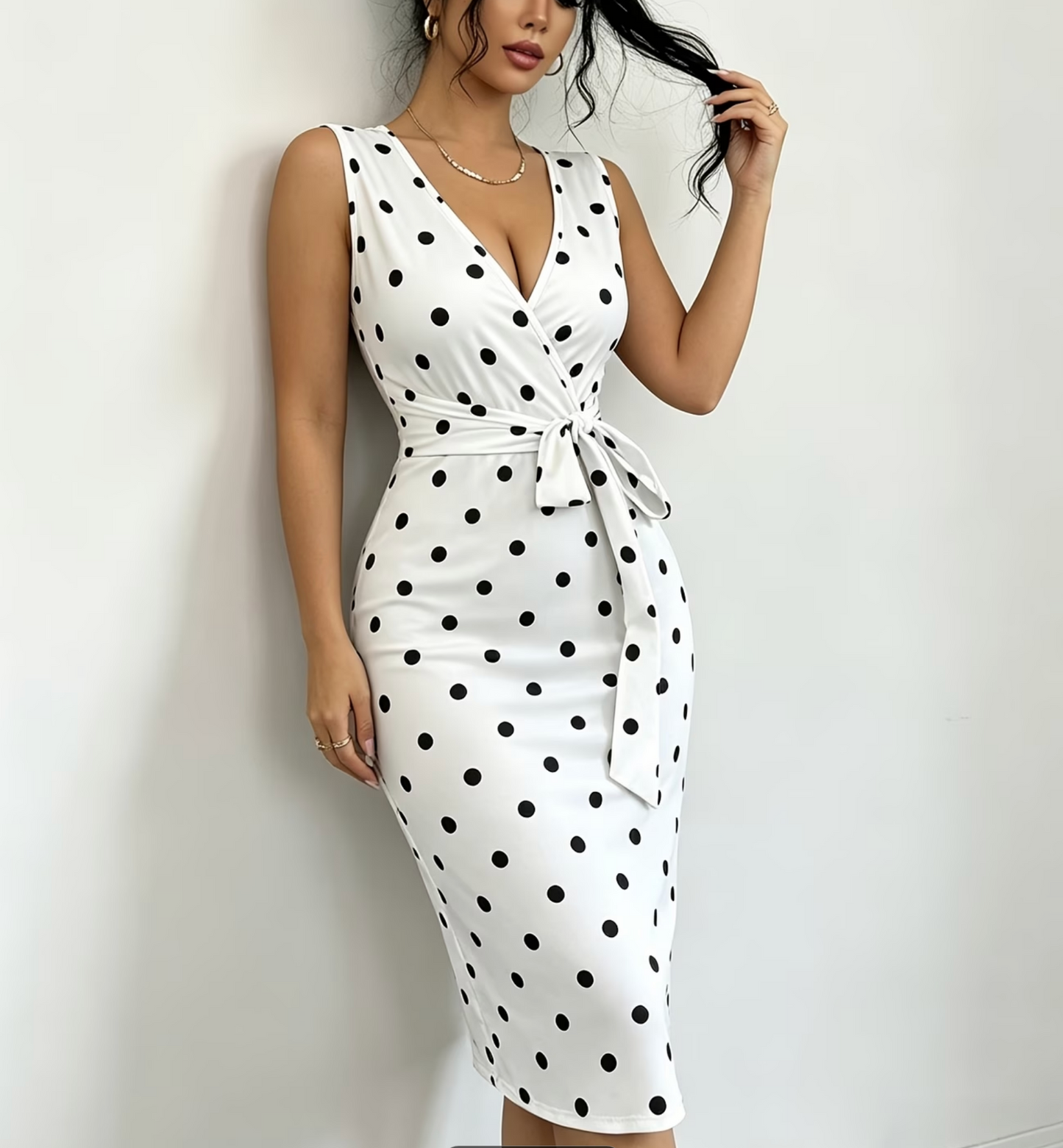 Elegantes Damen Wickelkleid mit Polka Dots