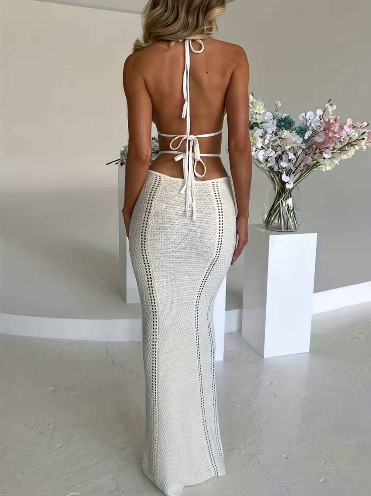Hollow-Out Midi Strandkleid