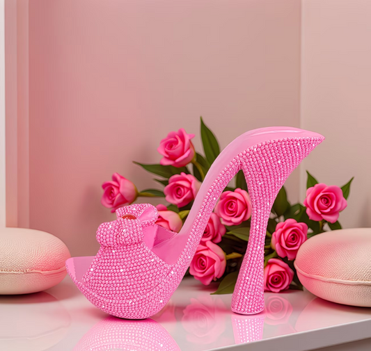 Elegante High Heel Dekofigur in Rosa – Stilvolle Harz-Statue mit Glanz-Effekt