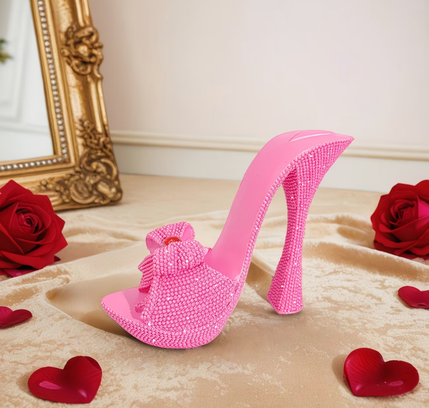 Elegante High Heel Dekofigur in Rosa – Stilvolle Harz-Statue mit Glanz-Effekt