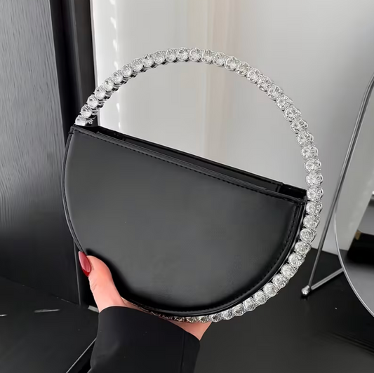 Elegante Halbmond-Handtasche mit Strassgriff