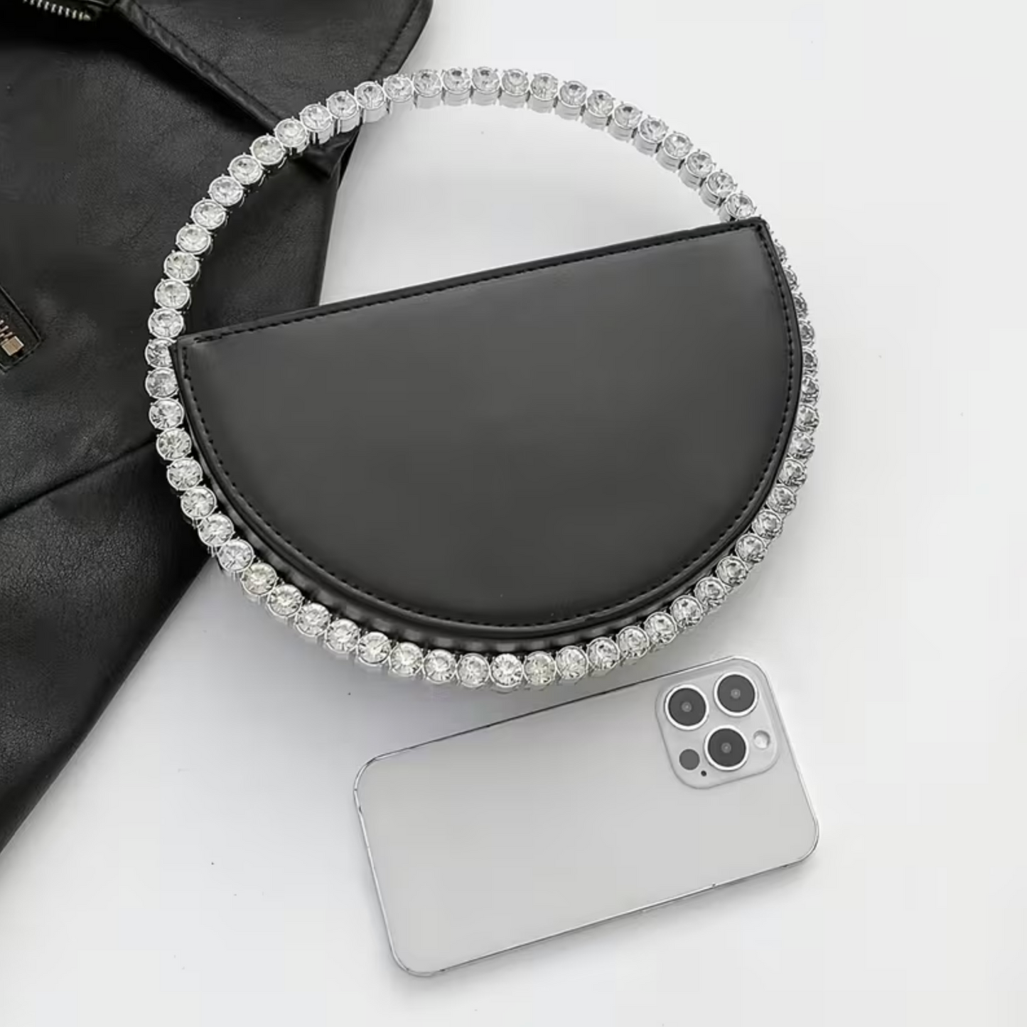 Elegante Halbmond-Handtasche mit Strassgriff