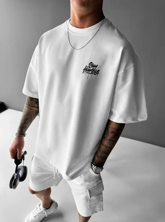 Oversize T-Shirt Weiß – „Stay Humble“