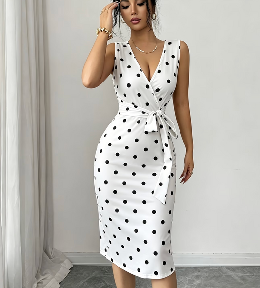 Elegantes Damen Wickelkleid mit Polka Dots