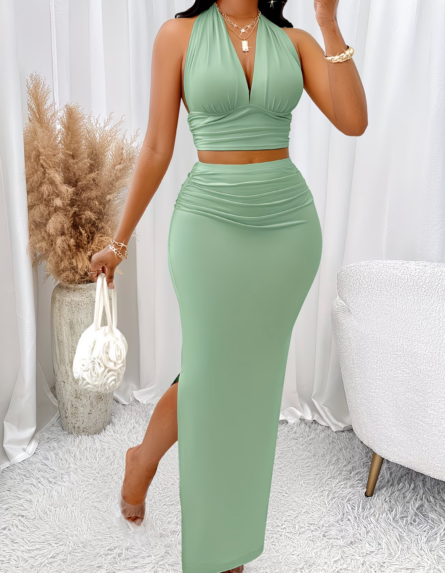 Maxi-Rock Set mit Neckholder-Top