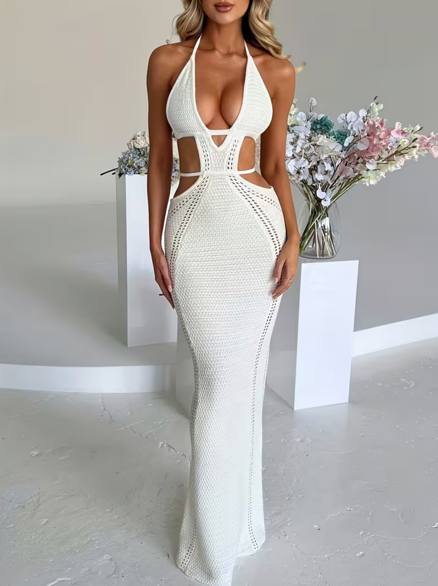 Hollow-Out Midi Strandkleid