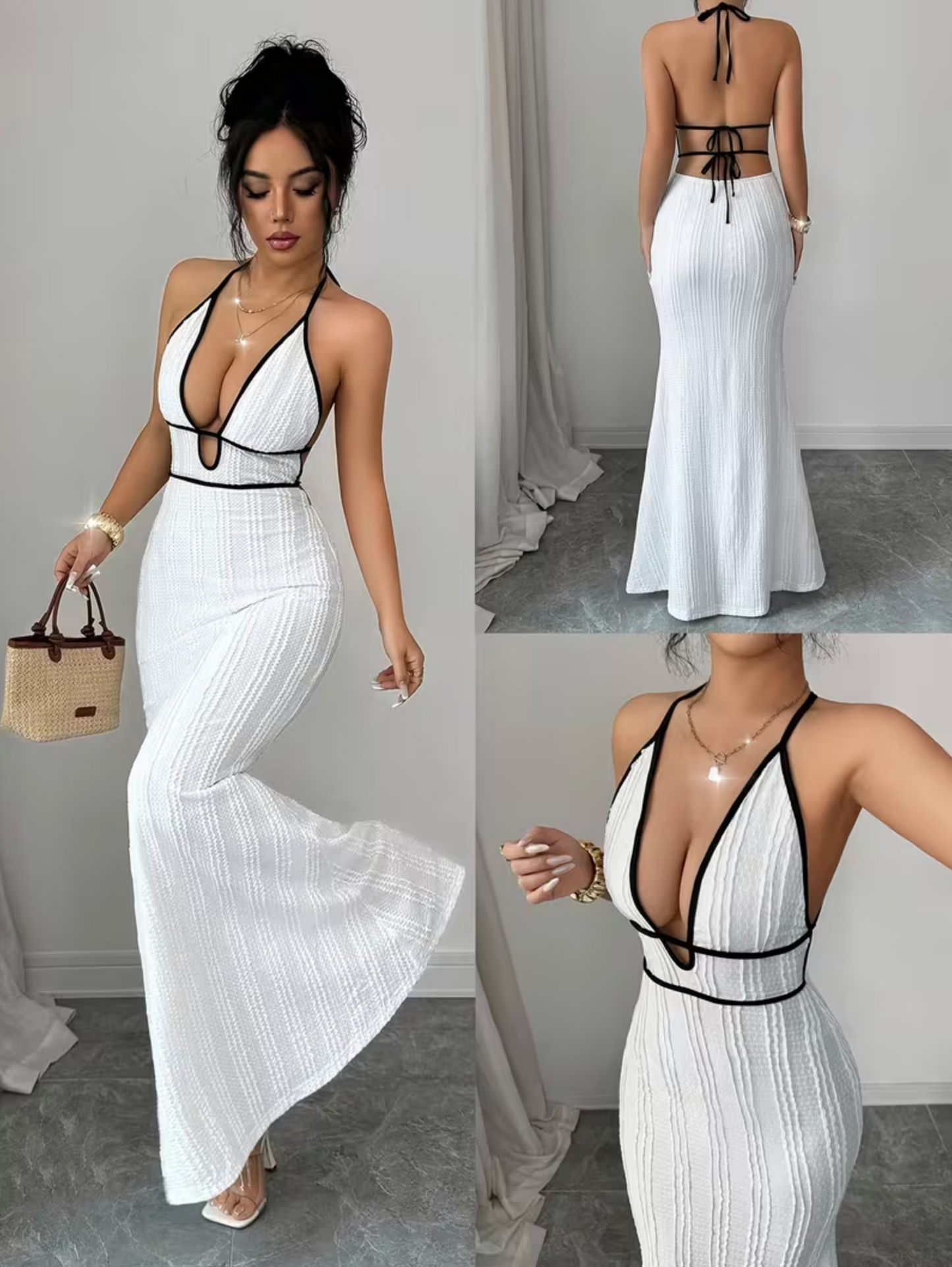 Maxikleid mit tiefem V-Ausschnitt