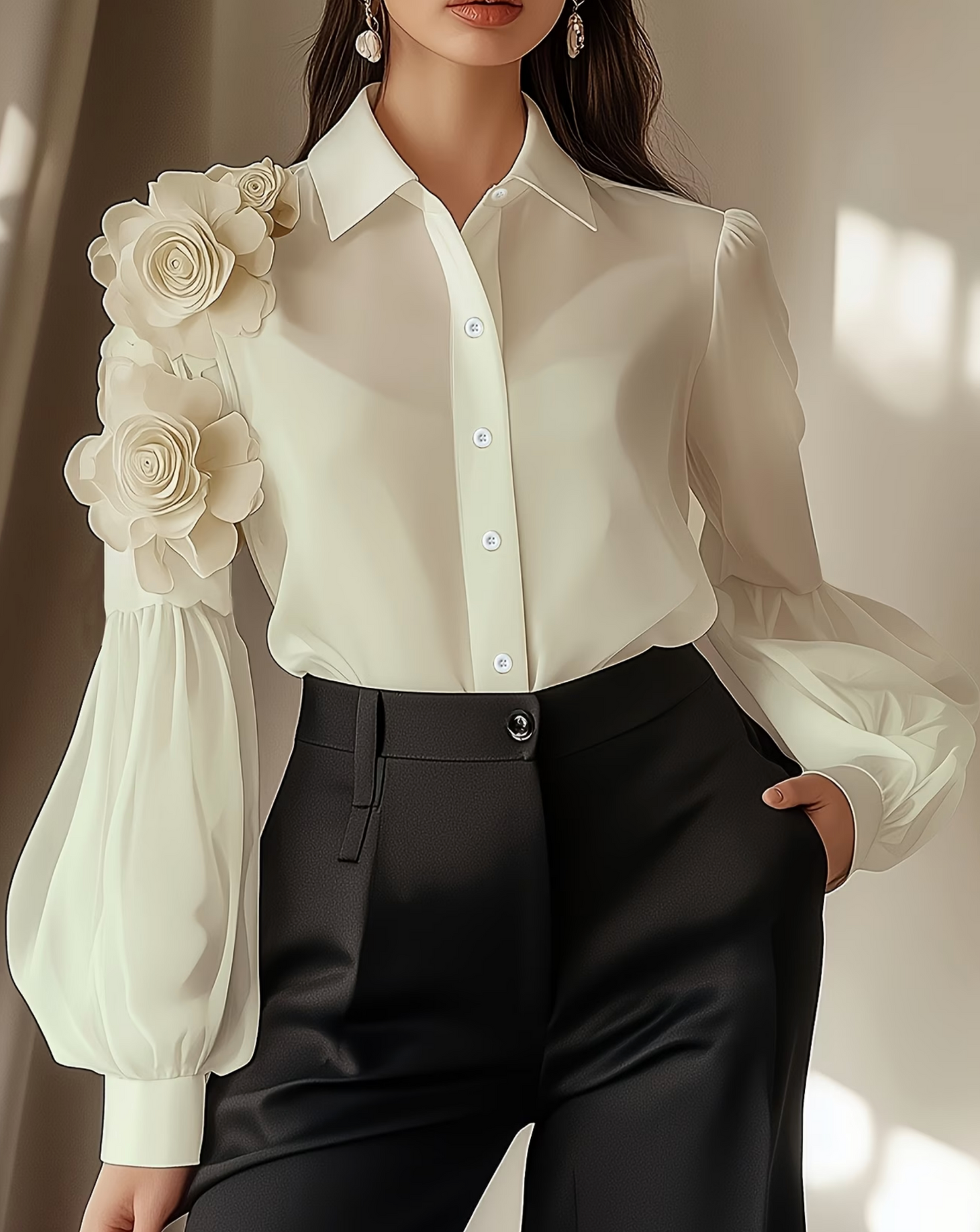 Elegante Damenbluse - Blumenapplikation