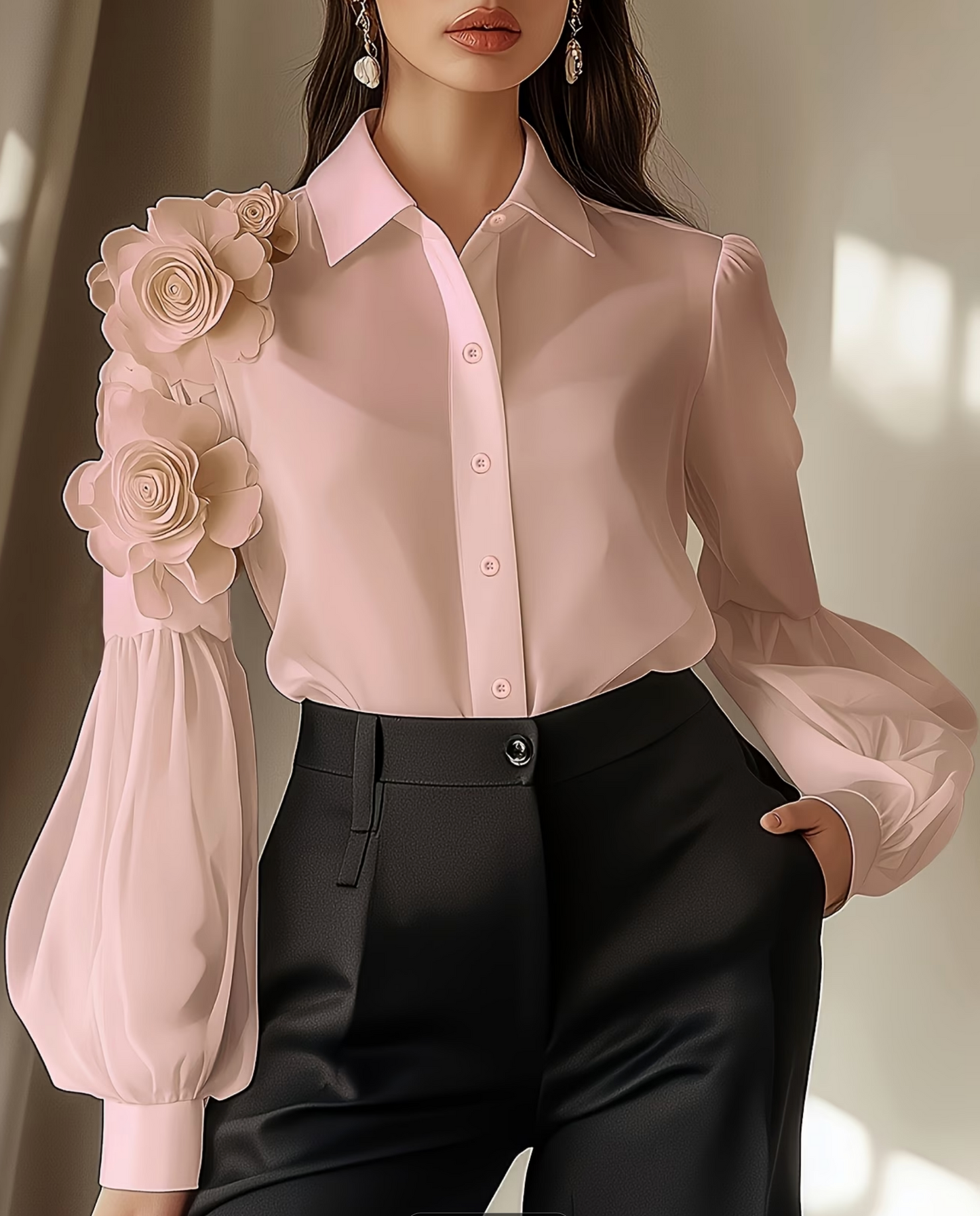 Elegante Damenbluse - Blumenapplikation