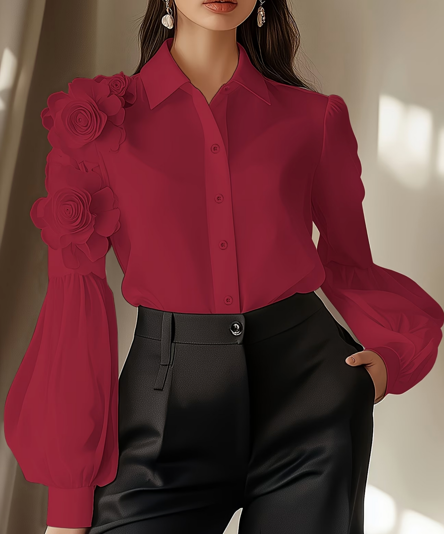 Elegante Damenbluse - Blumenapplikation