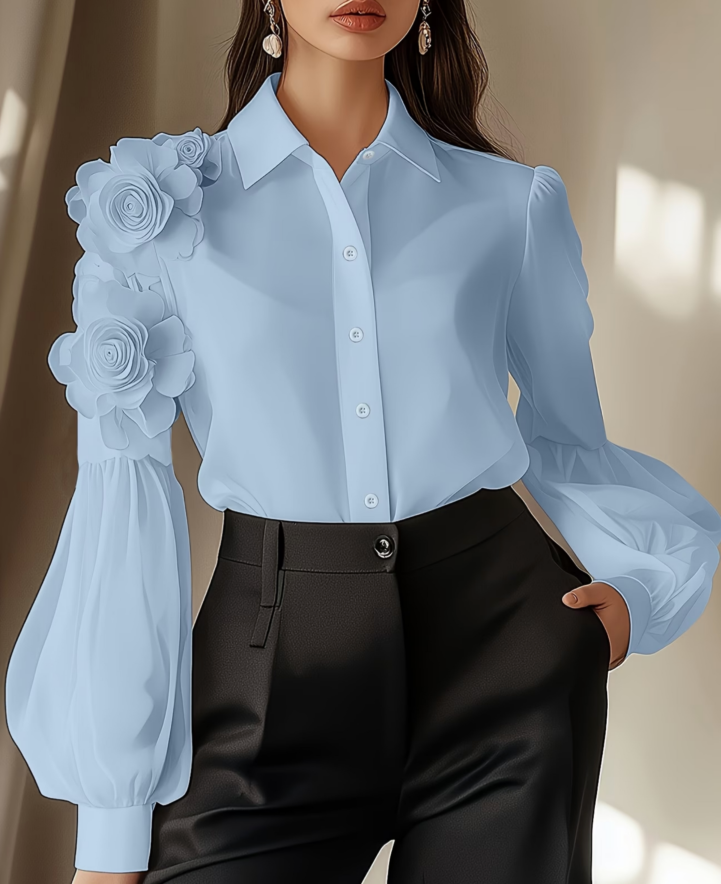 Elegante Damenbluse - Blumenapplikation