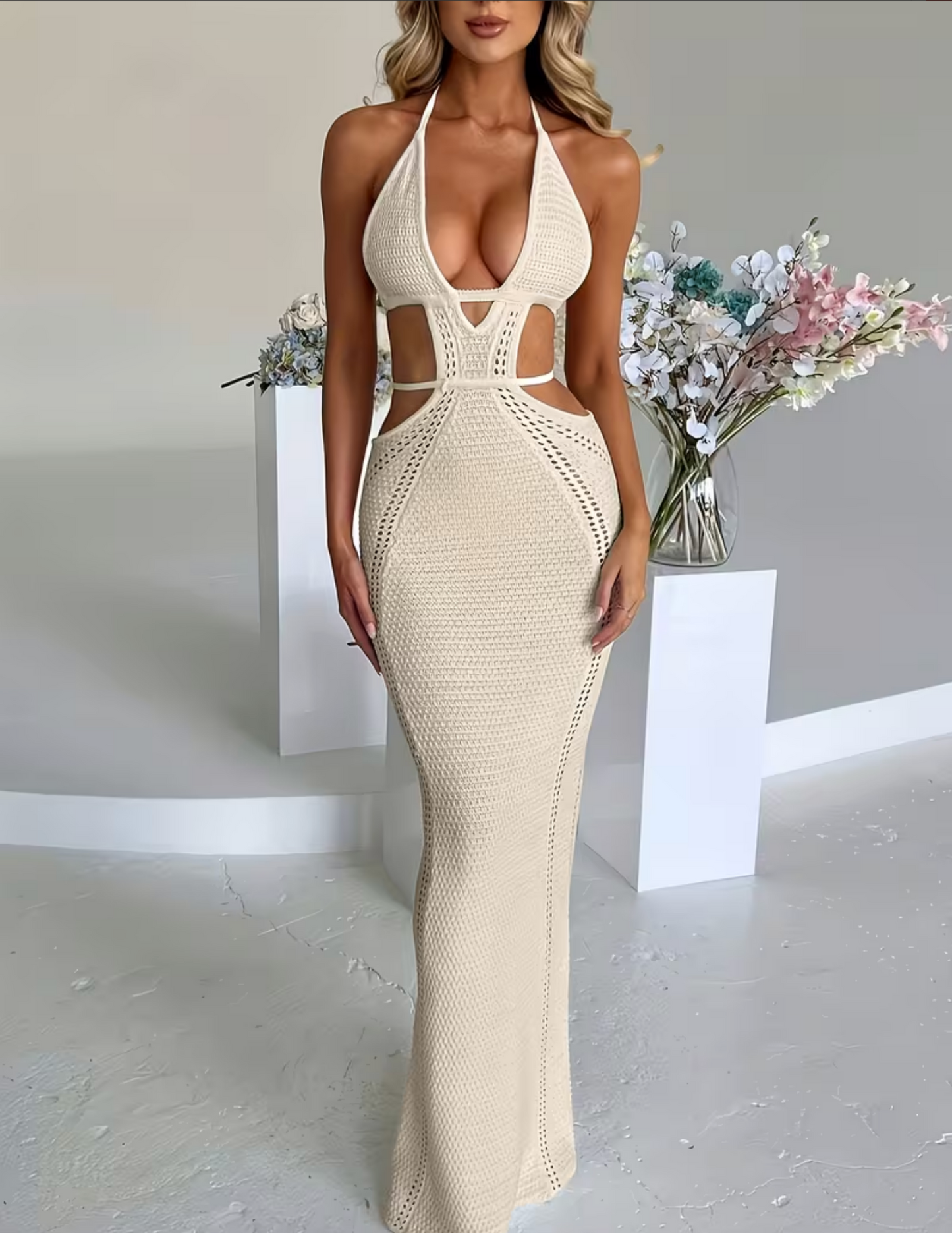 Hollow-Out Midi Strandkleid