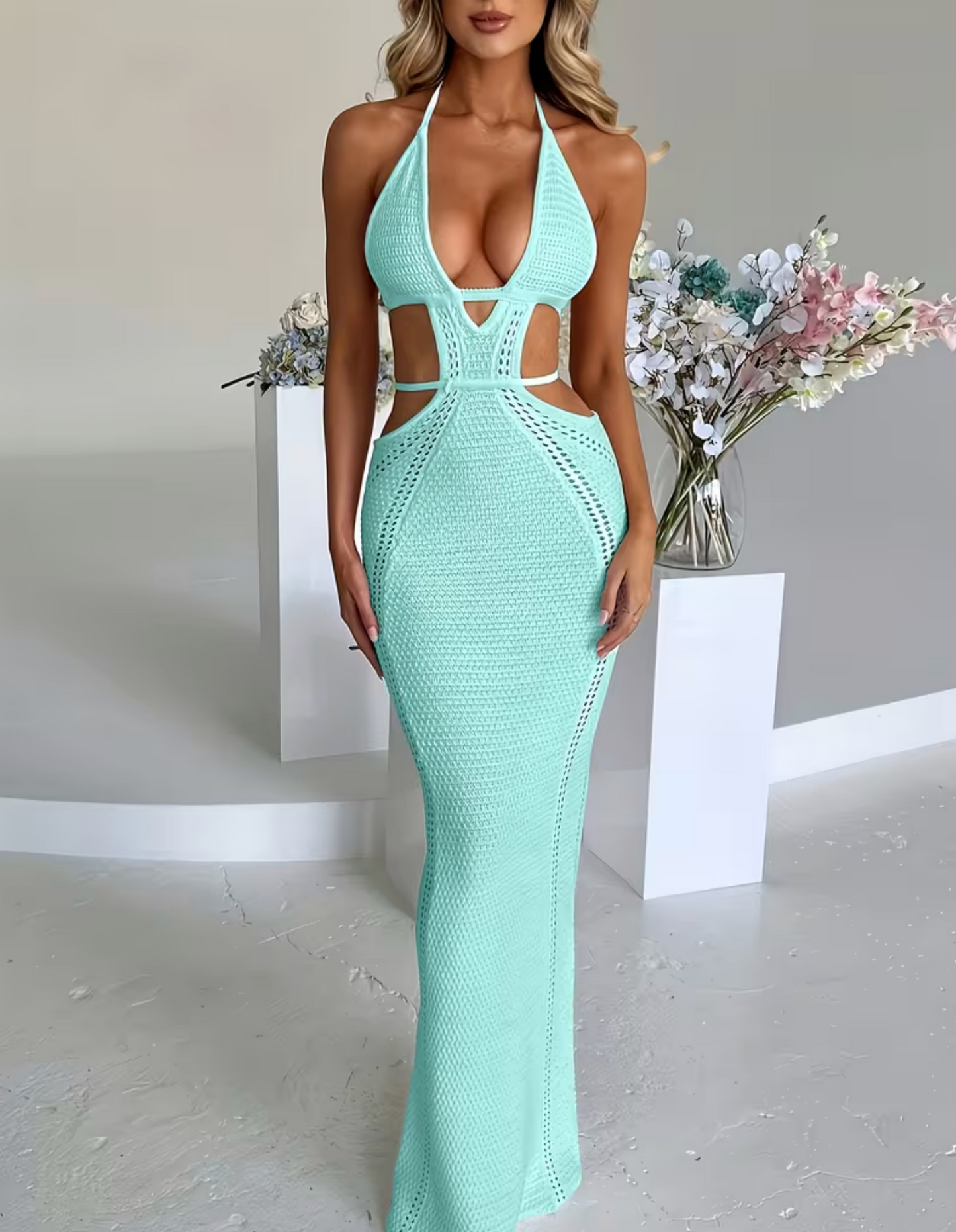 Hollow-Out Midi Strandkleid