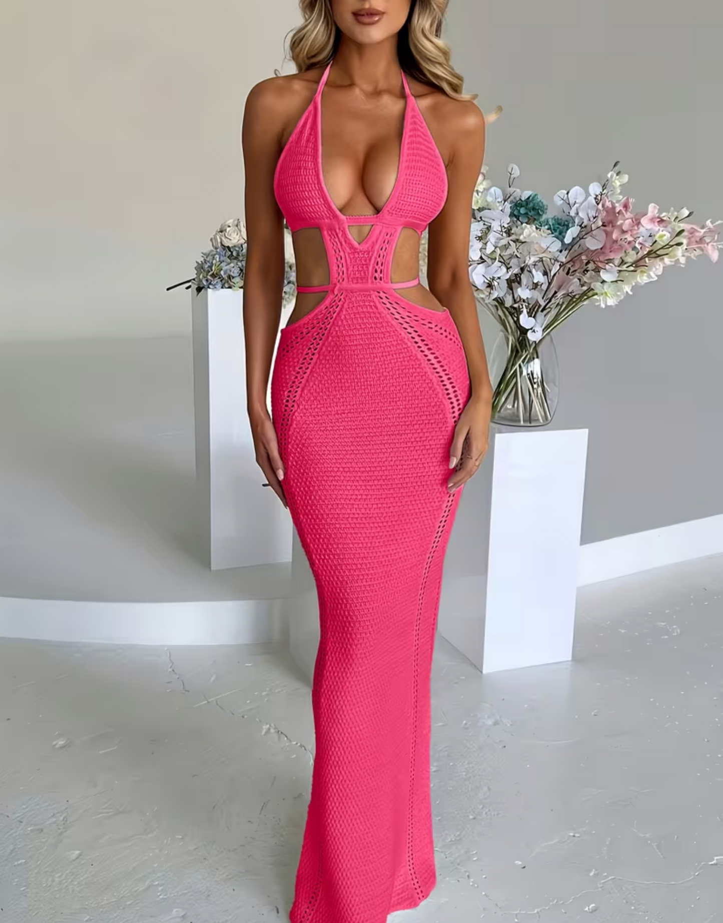 Hollow-Out Midi Strandkleid