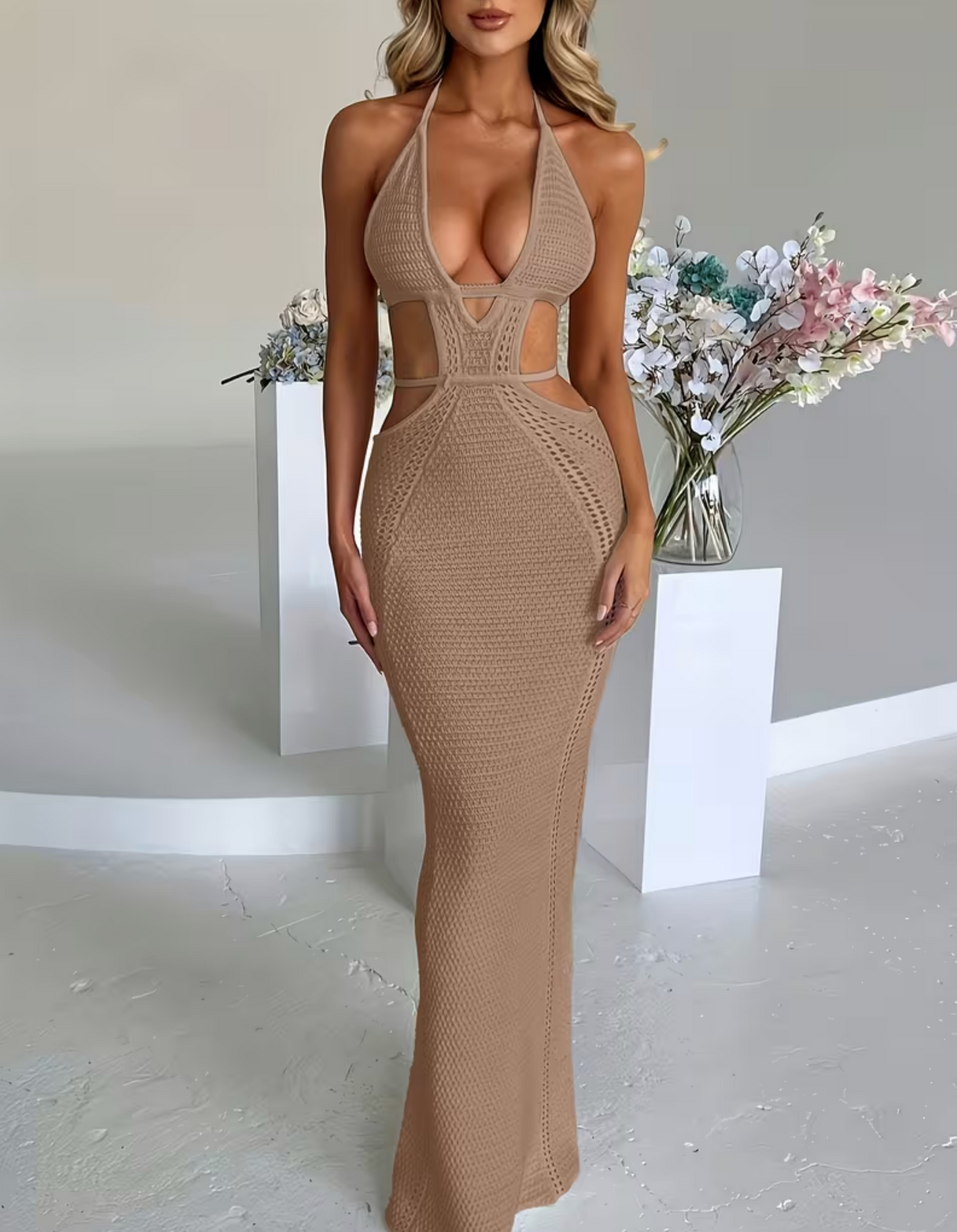 Hollow-Out Midi Strandkleid