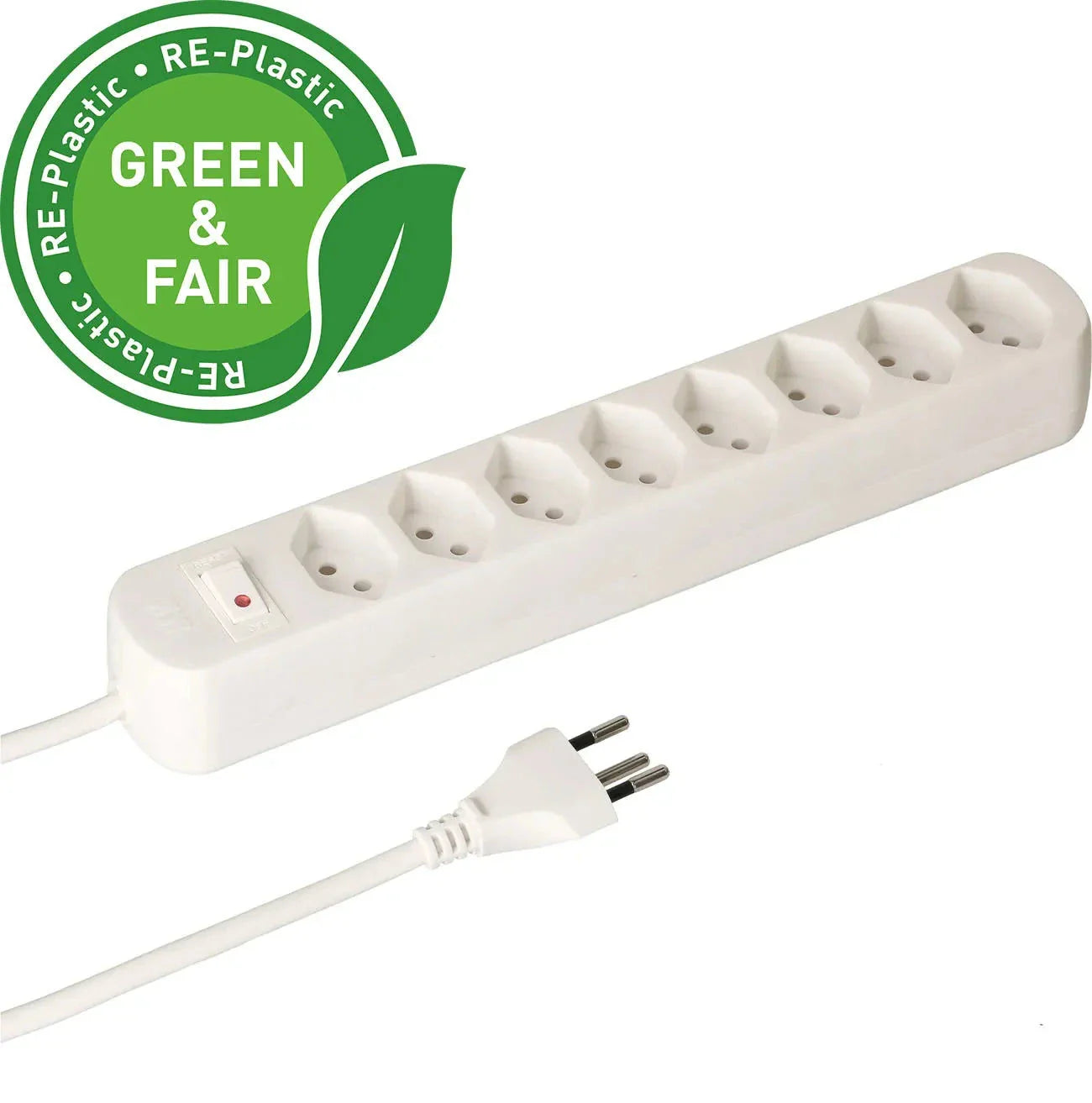 Steckdosenleiste Basic Line 8x Typ 13 ws Schalter 1.5m Green+Fair