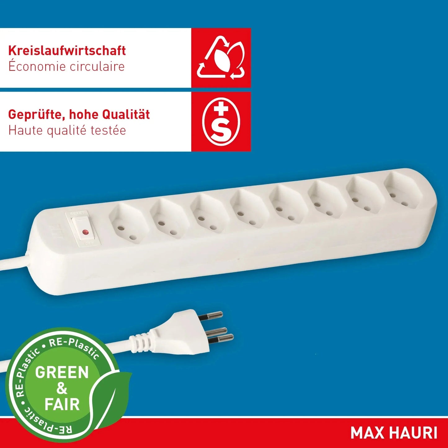 Steckdosenleiste Basic Line 8x Typ 13 ws Schalter 1.5m Green+Fair